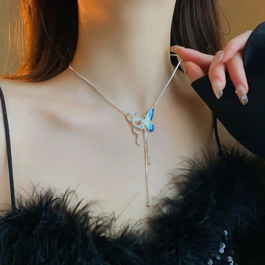 Women's Butterfly and Snake Pendant Necklace, Punk Y2K Tassel Choker, Cosplaying Jewelry Accessory MedSurgery Store For Digital Health