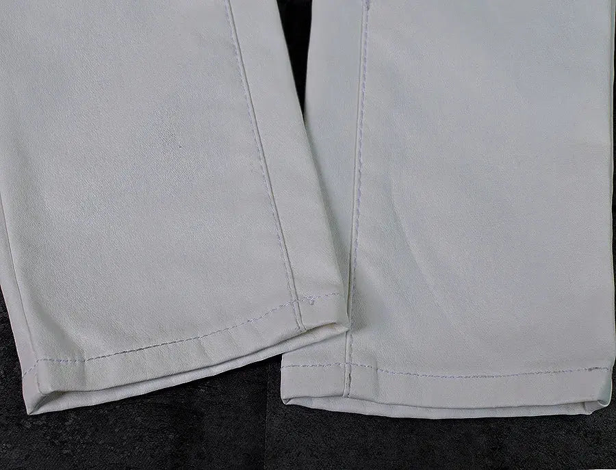 Women's low rise pants, elastic tight pants with double zipper, white faux leather pants for women MedSurgery Store For Digital Health