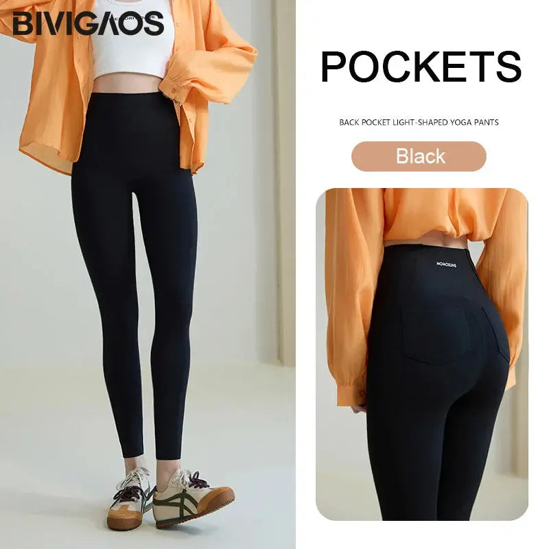 BIVIGAOS 2025 Spring Summer back pocket Sharkskin Leggings women's tight white Casual sport Fitness Leggings Leggings skinny pants MedSurgery Store For Digital Health