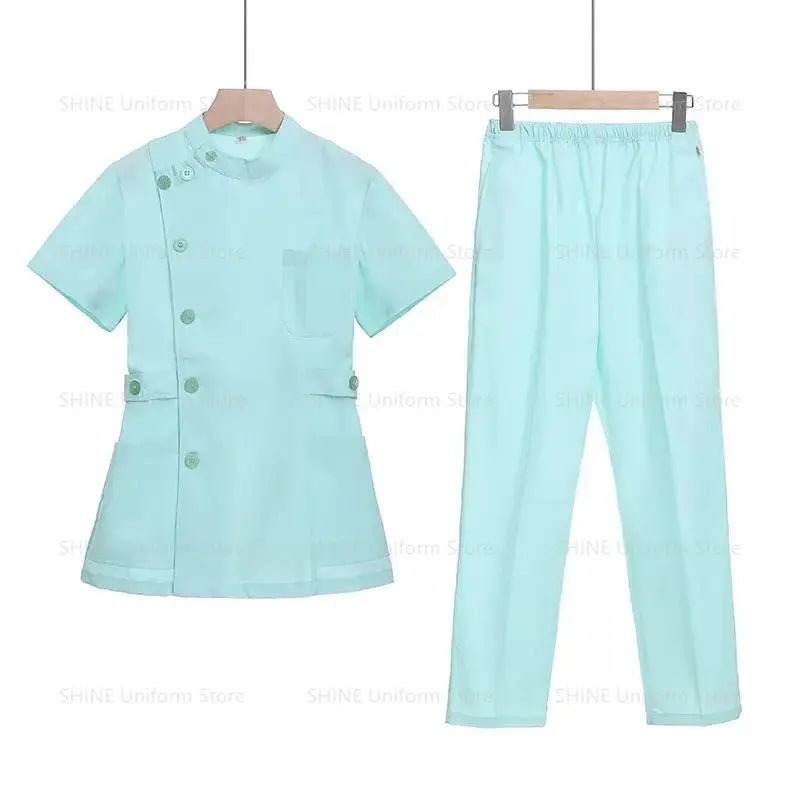 Pink short scrub set, medical uniform for nurse and Doctor, women's clothing, two piece nursing suit, salon hospital dress with logo MedSurgery Store For Digital Health