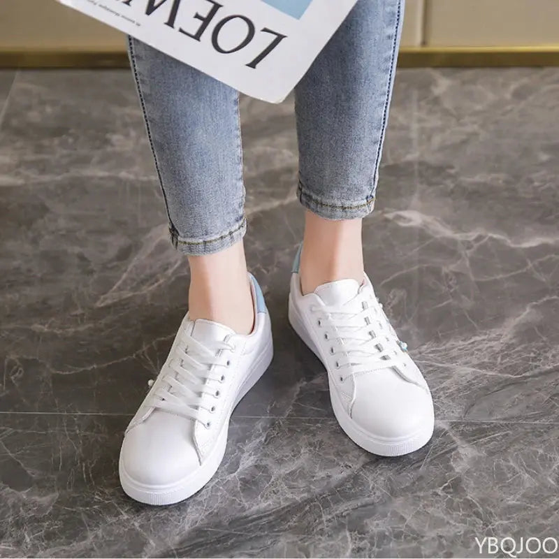 Women's New White Shoes, Fashionable Breathable Flat Shoes, Leather Lace-up Casual Shoes, Comfortable and Versatile Women's Sneakers MedSurgery Store For Digital Health