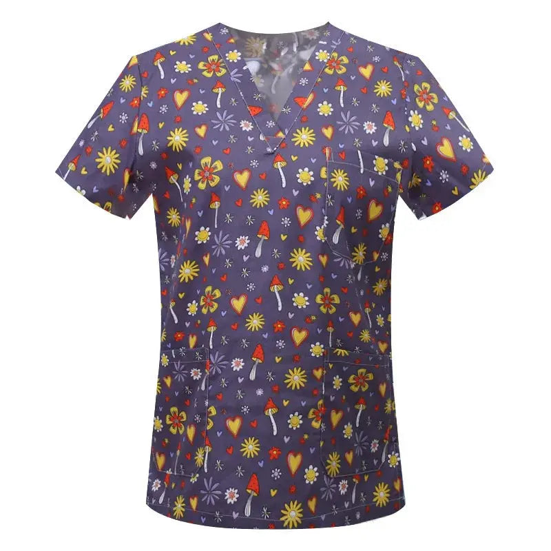 Cartoon animal print cotton blouse, medical surgical scrubs for pet clinic, Hospital, nursing CJdropshipping