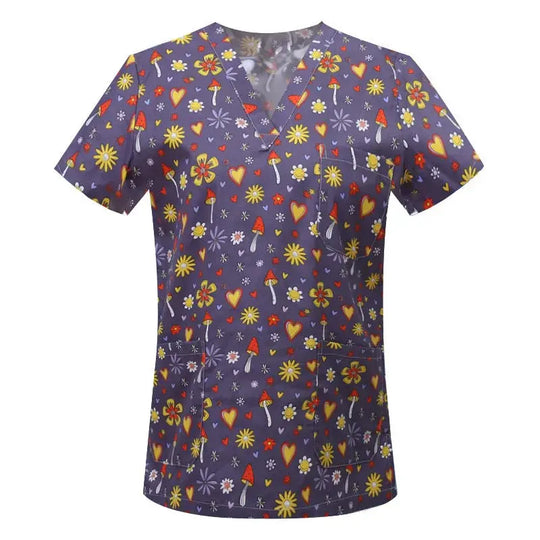 Cartoon animal print cotton blouse, medical surgical scrubs for pet clinic, Hospital, nursing CJdropshipping