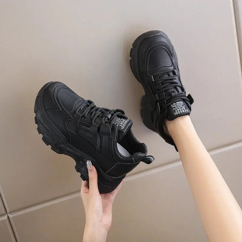Women's white platform sneakers, vulcanized lace-up shoes with thick bottom, Pu leather, breathable, spring 2024 MedSurgery Store For Digital Health