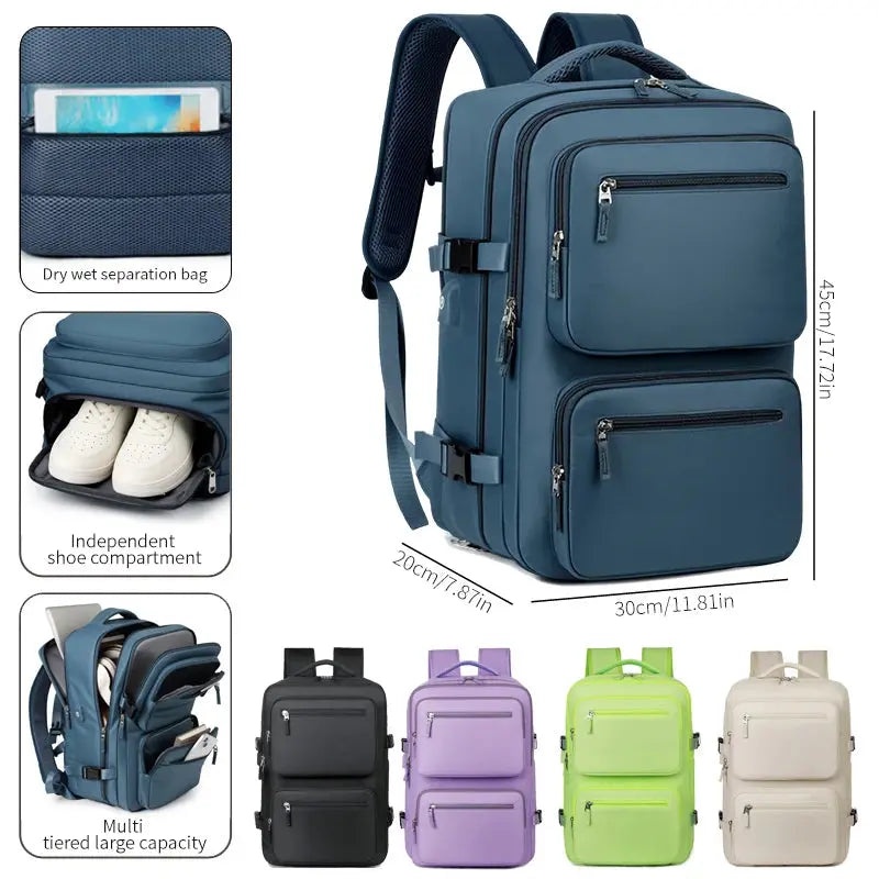 Large travel backpack for women and men, cabin bag, multifunctional waterproof airplane backpack with USB charging, anti-theft backpack MedSurgery Store For Digital Health