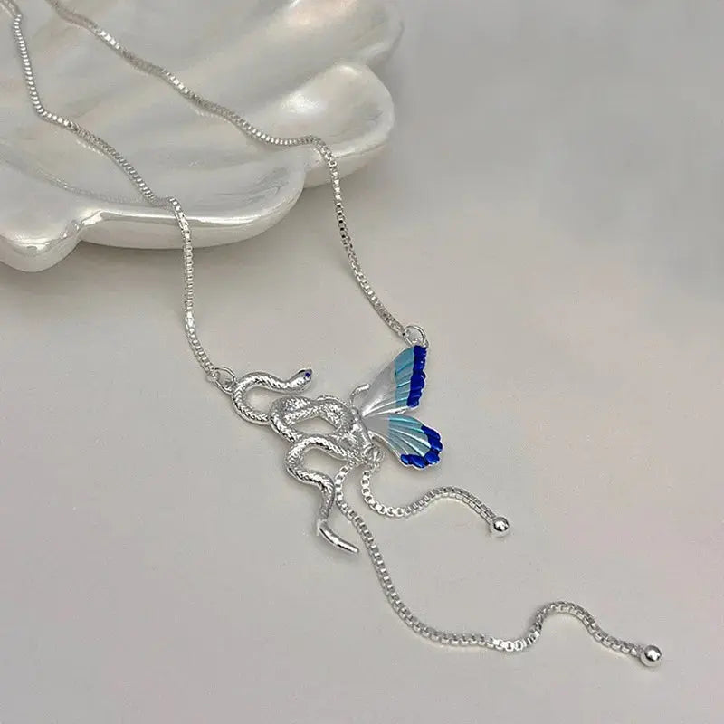 Women's Butterfly and Snake Pendant Necklace, Punk Y2K Tassel Choker, Cosplaying Jewelry Accessory MedSurgery Store For Digital Health