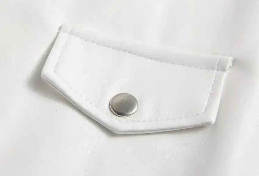 Men's White PU Leather Jacket, Long Sleeve Motorcycle Punk Style Coat, Autumn Winter MedSurgery Store For Digital Health