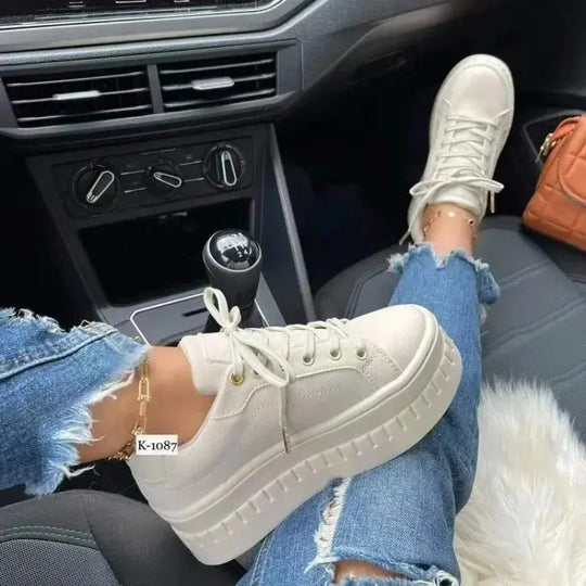 White Shoes, Women's Casual Shoes, New 2025 Platform Sneakers, Solid Color Women's Shoes, Trendy Lightweight PU Vulcanized Shoes MedSurgery Store For Digital Health