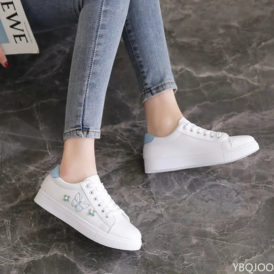 Women's New White Shoes, Fashionable Breathable Flat Shoes, Leather Lace-up Casual Shoes, Comfortable and Versatile Women's Sneakers MedSurgery Store For Digital Health