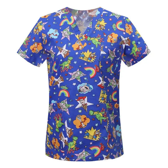 Cartoon animal print cotton blouse, medical surgical scrubs for pet clinic, Hospital, nursing CJdropshipping