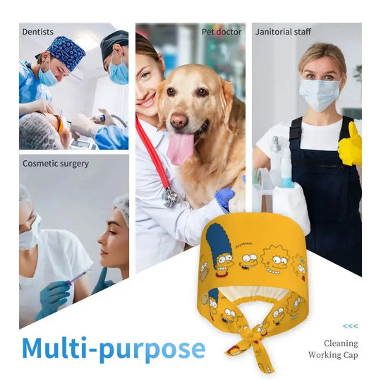 Customized The Simpsons Cartoon Cartoon Medical Staff Scrubs Hat Men Women Doctor Nursing Surgical Scrub Caps MedSurgery Store For Digital Health