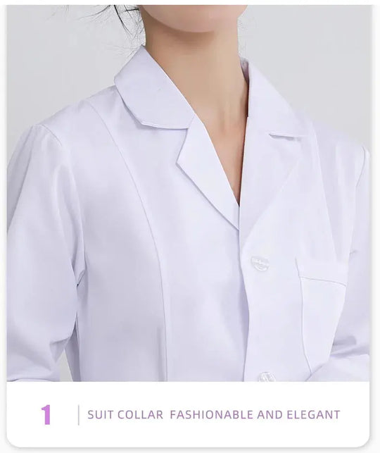 Women's white medical gown, cotton nurse medical uniform, hospital workwear, scientific laboratory pharmacy professional work uniform MedSurgery Store For Digital Health