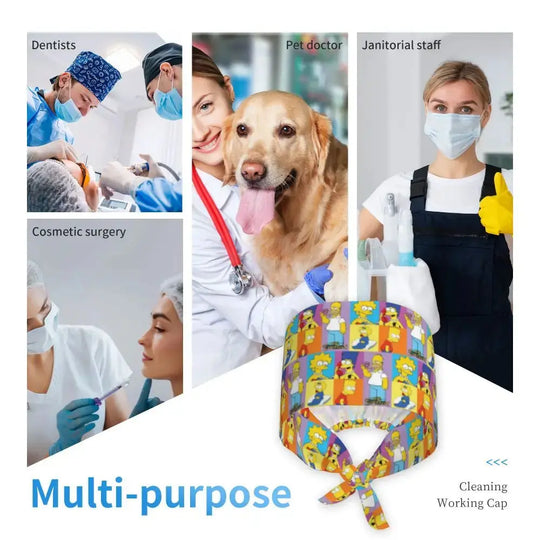 Customized The Simpsons Cartoon Cartoon Medical Staff Scrubs Hat Men Women Doctor Nursing Surgical Scrub Caps MedSurgery Store For Digital Health