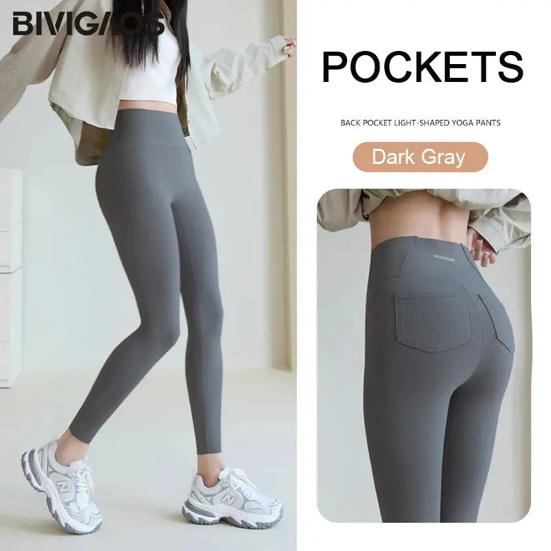 BIVIGAOS 2025 Spring Summer back pocket Sharkskin Leggings women's tight white Casual sport Fitness Leggings Leggings skinny pants MedSurgery Store For Digital Health