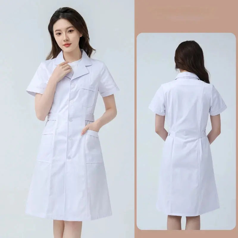 Women's white medical gown, cotton nurse medical uniform, hospital workwear, scientific laboratory pharmacy professional work uniform MedSurgery Store For Digital Health