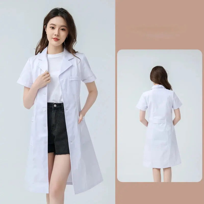 Women's white medical gown, cotton nurse medical uniform, hospital workwear, scientific laboratory pharmacy professional work uniform MedSurgery Store For Digital Health