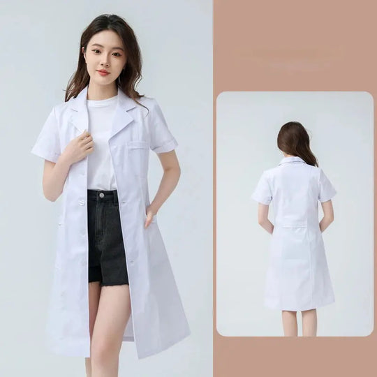 Women's white medical gown, cotton nurse medical uniform, hospital workwear, scientific laboratory pharmacy professional work uniform MedSurgery Store For Digital Health