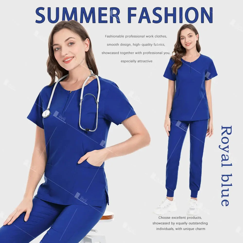 Medical Uniform, Elastic Scrub Set, Hospital Surgical Gowns, Tops, Pants, Nursing Workwear, Medical Scrubs, Medical Accessories CJdropshipping