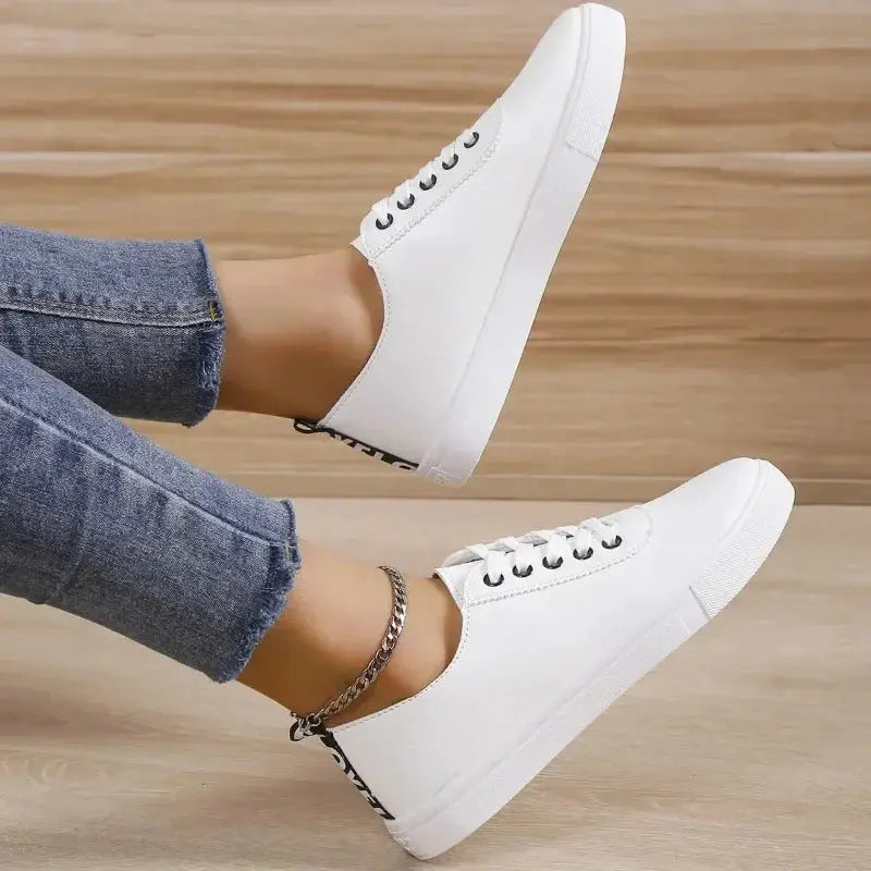 White Shoes, Women's Sneakers, Shallow White Leather Lace-Up Shoes, Versatile Soft Sole, Running and Walking Shoes, Student Campus MedSurgery Store For Digital Health