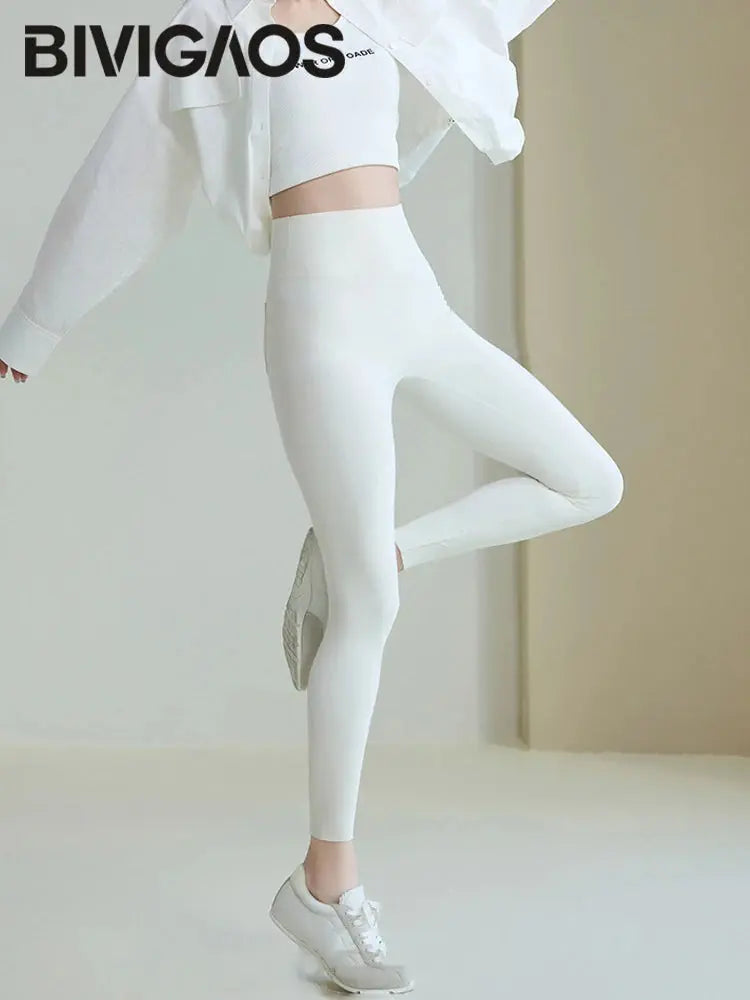 BIVIGAOS 2025 Spring Summer back pocket Sharkskin Leggings women's tight white Casual sport Fitness Leggings Leggings skinny pants MedSurgery Store For Digital Health
