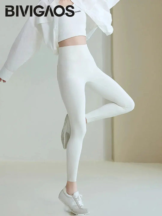 BIVIGAOS 2025 Spring Summer back pocket Sharkskin Leggings women's tight white Casual sport Fitness Leggings Leggings skinny pants MedSurgery Store For Digital Health