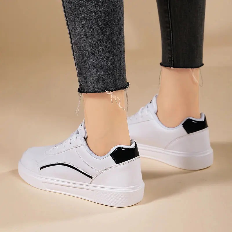 Women's white shoes, white slate lace-up casual flat shoes, PU leather walking shoes, thick sole, luxury outdoor fashion MedSurgery Store For Digital Health