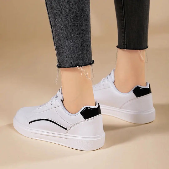 Women's white shoes, white slate lace-up casual flat shoes, PU leather walking shoes, thick sole, luxury outdoor fashion MedSurgery Store For Digital Health