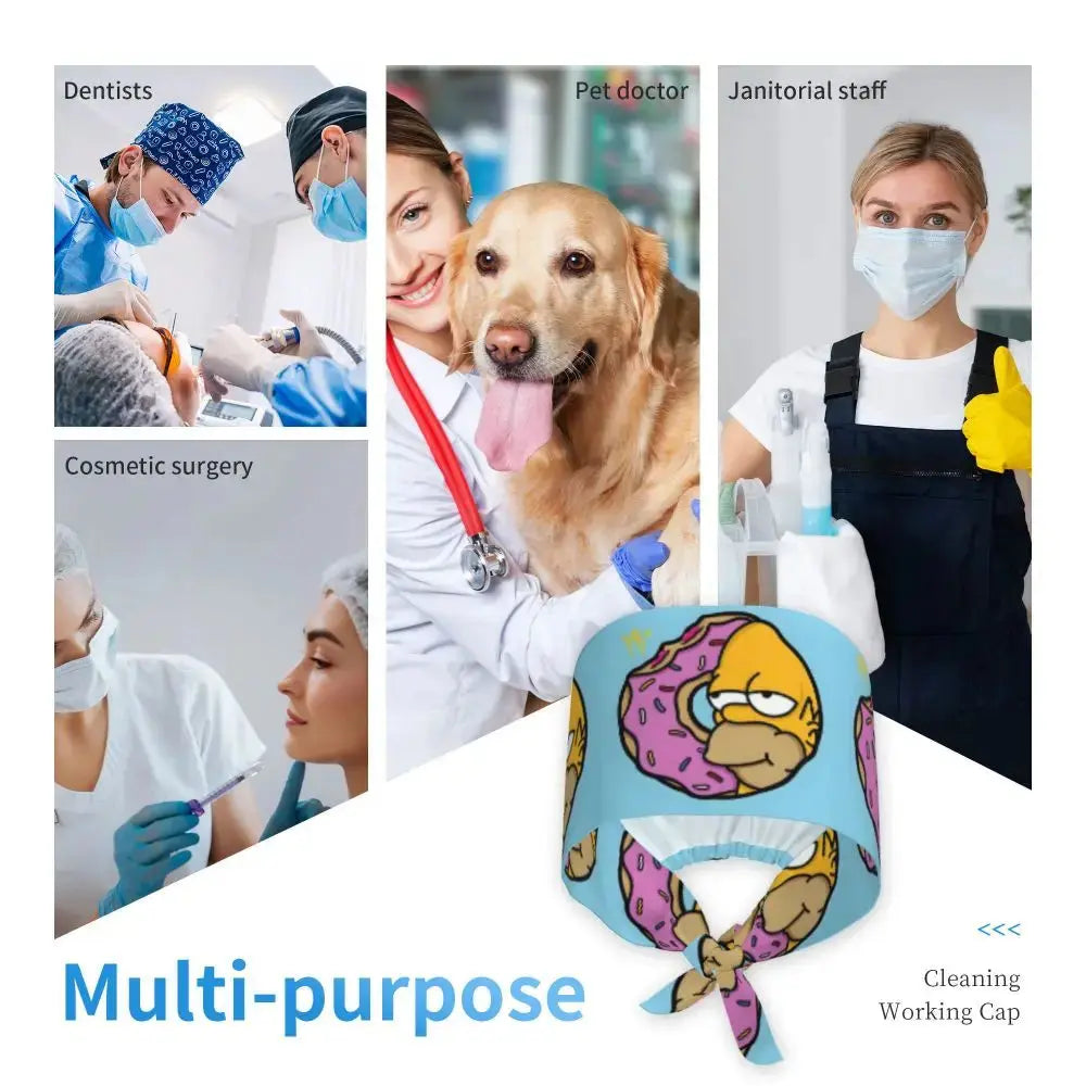 Customized The Simpsons Cartoon Cartoon Medical Staff Scrubs Hat Men Women Doctor Nursing Surgical Scrub Caps MedSurgery Store For Digital Health
