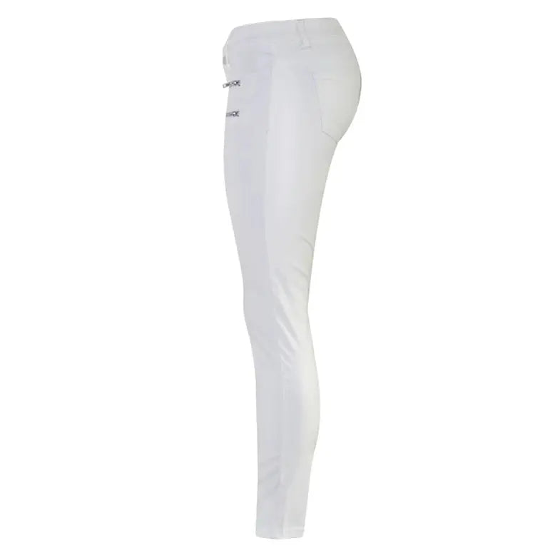 Women's low rise pants, elastic tight pants with double zipper, white faux leather pants for women MedSurgery Store For Digital Health