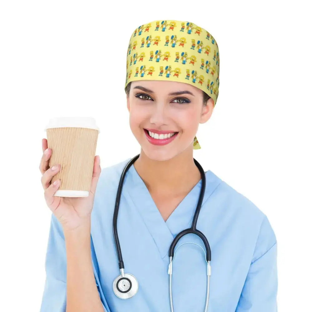 Customized The Simpsons Cartoon Cartoon Medical Staff Scrubs Hat Men Women Doctor Nursing Surgical Scrub Caps MedSurgery Store For Digital Health