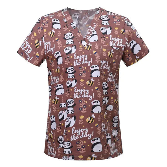 Cartoon animal print cotton blouse, medical surgical scrubs for pet clinic, Hospital, nursing CJdropshipping