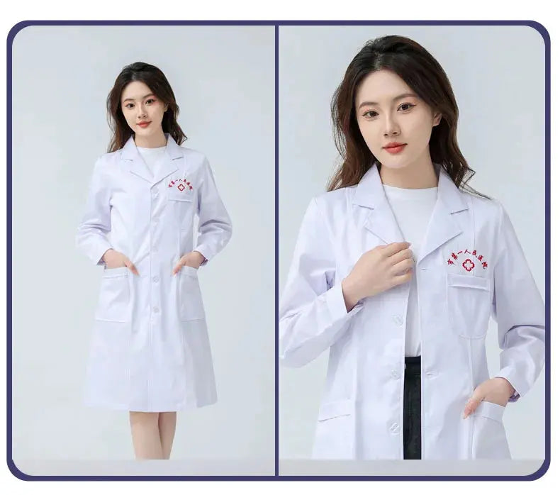 Women's white medical gown, cotton nurse medical uniform, hospital workwear, scientific laboratory pharmacy professional work uniform MedSurgery Store For Digital Health