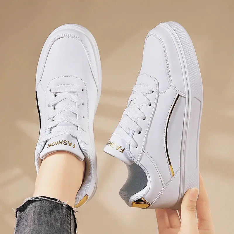 Women's white shoes, white slate lace-up casual flat shoes, PU leather walking shoes, thick sole, luxury outdoor fashion MedSurgery Store For Digital Health
