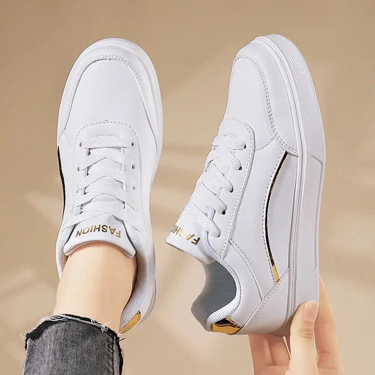 Women's white shoes, white slate lace-up casual flat shoes, PU leather walking shoes, thick sole, luxury outdoor fashion MedSurgery Store For Digital Health