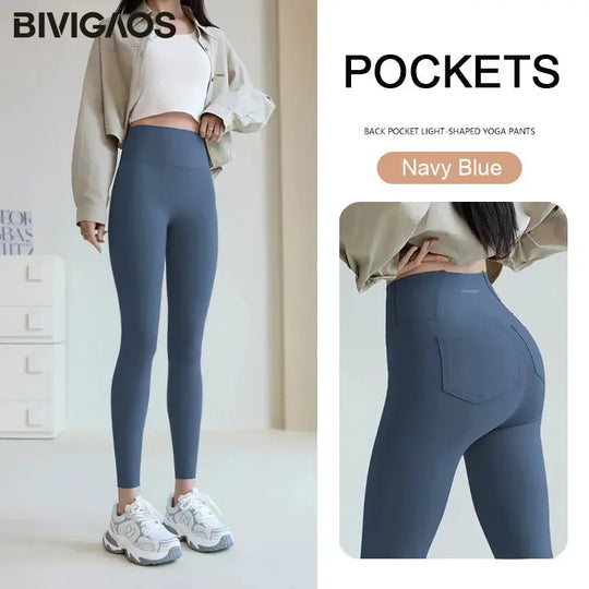BIVIGAOS 2025 Spring Summer back pocket Sharkskin Leggings women's tight white Casual sport Fitness Leggings Leggings skinny pants MedSurgery Store For Digital Health