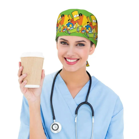 Customized The Simpsons Cartoon Cartoon Medical Staff Scrubs Hat Men Women Doctor Nursing Surgical Scrub Caps MedSurgery Store For Digital Health
