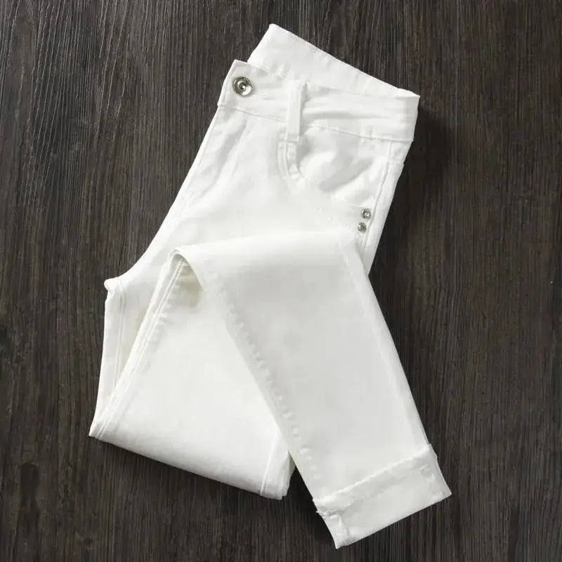 Women's White Skinny Pants, High Waist Long Skinny Jeans, Stretchy, Fashionable, Spring, Summer and Fall, 2022 MedSurgery Store For Digital Health