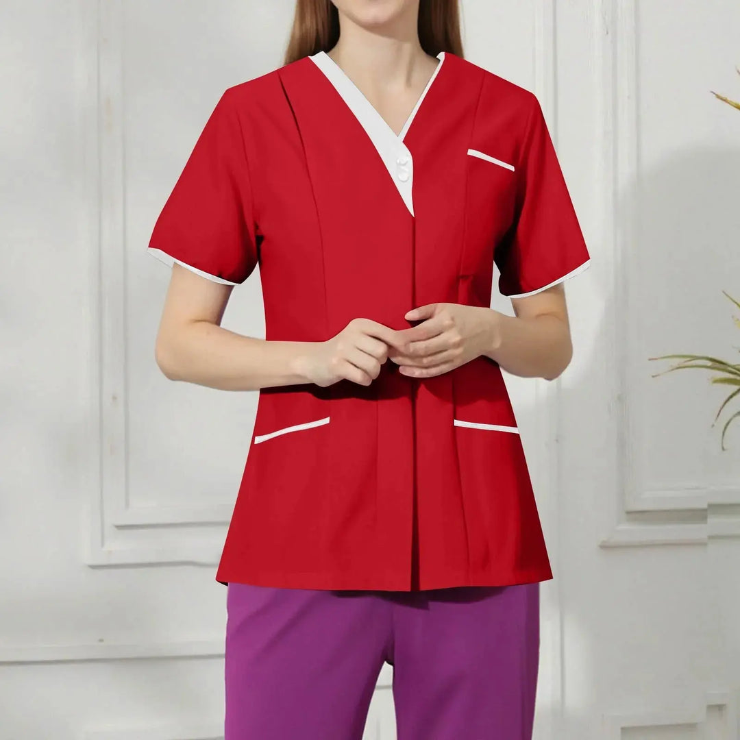 Filipina Medical Elite ISHOWTIENDA - Ergonomic Short Sleeve Clinical Uniform with V-Neck CJdropshipping