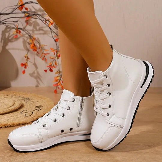 Women's high platform white sneakers, 2025 autumn light casual sneakers, women's PU leather thick sole ankle boots MedSurgery Store For Digital Health