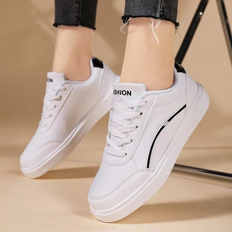 Women's white shoes, white slate lace-up casual flat shoes, PU leather walking shoes, thick sole, luxury outdoor fashion MedSurgery Store For Digital Health