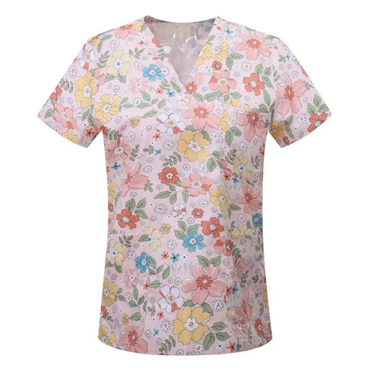 Cartoon animal print cotton blouse, medical surgical scrubs for pet clinic, Hospital, nursing CJdropshipping