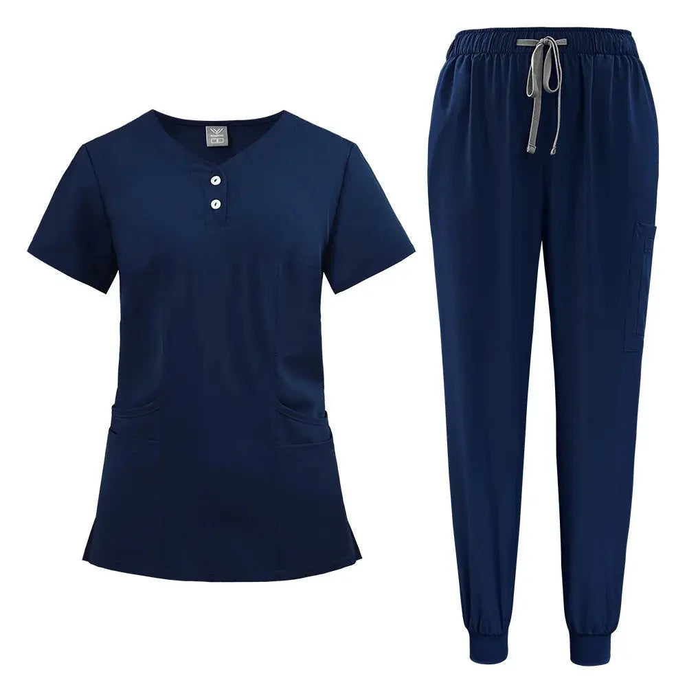 Women's gown set, V-neck pocket top, exfoliating jogging pants with drawstring, nursing scrubs, surgical scrubs CJdropshipping