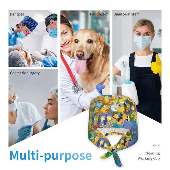 Customized The Simpsons Cartoon Cartoon Medical Staff Scrubs Hat Men Women Doctor Nursing Surgical Scrub Caps MedSurgery Store For Digital Health