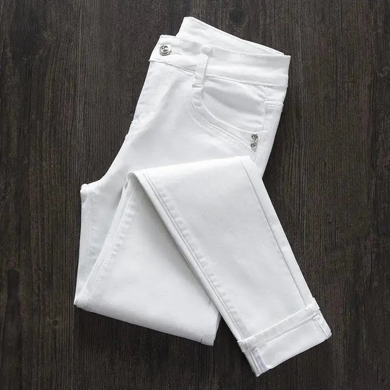 Women's White Skinny Pants, High Waist Long Skinny Jeans, Stretchy, Fashionable, Spring, Summer and Fall, 2022 MedSurgery Store For Digital Health