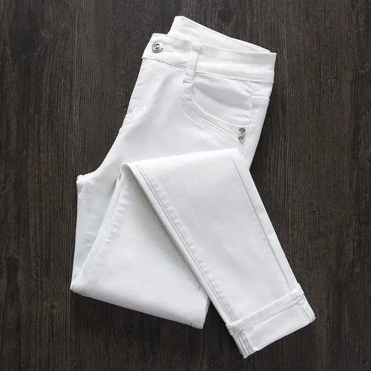 Women's White Skinny Pants, High Waist Long Skinny Jeans, Stretchy, Fashionable, Spring, Summer and Fall, 2022 MedSurgery Store For Digital Health