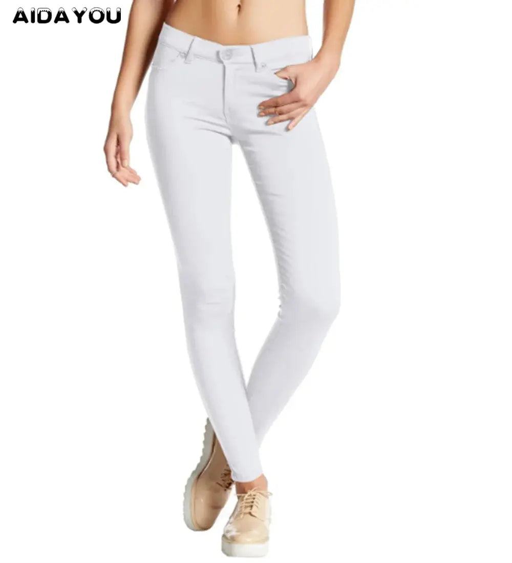Women's cotton stretch jeans, casual pants, white, ultra-stretchy, comfortable, for work MedSurgery Store For Digital Health