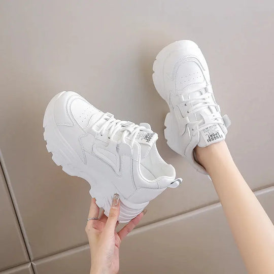 Women's white platform sneakers, vulcanized lace-up shoes with thick bottom, Pu leather, breathable, spring 2024 MedSurgery Store For Digital Health