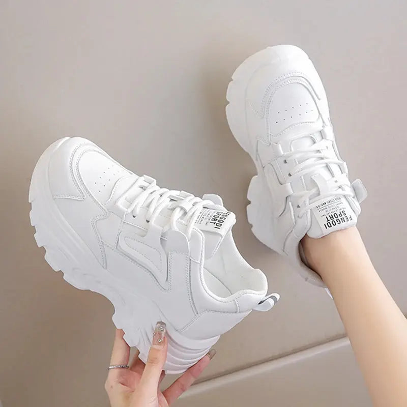 Women's white platform sneakers, vulcanized lace-up shoes with thick bottom, Pu leather, breathable, spring 2024 MedSurgery Store For Digital Health