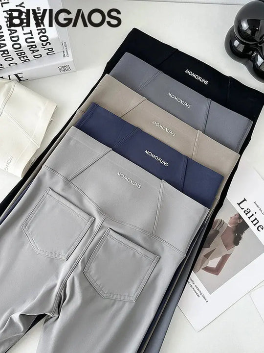 BIVIGAOS 2025 Spring Summer back pocket Sharkskin Leggings women's tight white Casual sport Fitness Leggings Leggings skinny pants MedSurgery Store For Digital Health