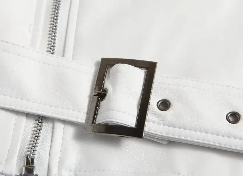 Men's White PU Leather Jacket, Long Sleeve Motorcycle Punk Style Coat, Autumn Winter MedSurgery Store For Digital Health